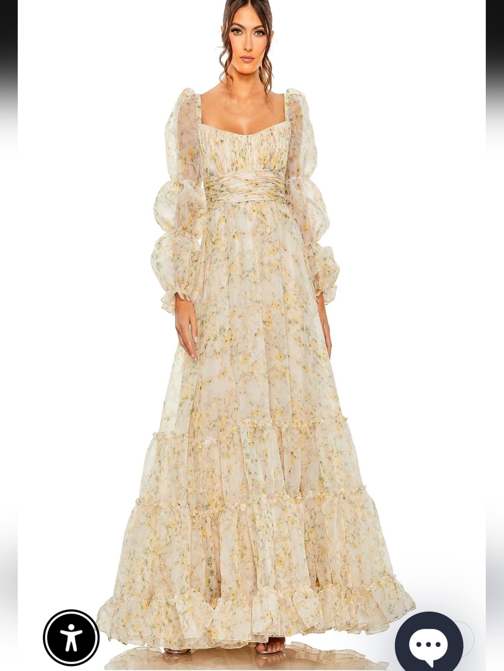 NWT Mac Duggal Cream Floral Maxi Dress